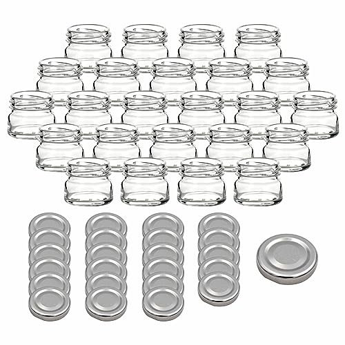 gouveo Set di 24 vasetti da 30 ml, mini con coperchio a vite, colore argento, con tappo a vite, TO43, per marmellate, spezie (EGR030S)