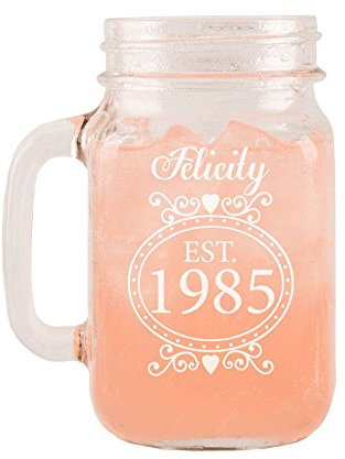 Personalised 30th Birthday Glass Mason Jar with Handle, Gift Ideas for Her, Modern Glassware