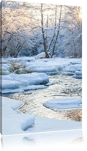 Pixxprint Bach in Winterlandschaft, Größe: 60x40cm, Leinwandbild, fertig gespannt, Wandbild, Dekoration, Kunstdruck, kein Poster