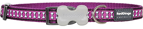 Red Dingo Bucklebone Dog Collar Reflective Bones, Purple, Small 15mm