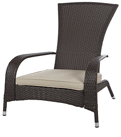 Patio Sense Deluxe Coconino Weidenstuhl | Allwetter-Weidengeflecht | beigefarbenes Kissen und Lendenkissen | Adirondack-Stil Sessel | für Veranda, Rasen, Garten, Hinterhof, Balkon, Deck, Pool, drinnen