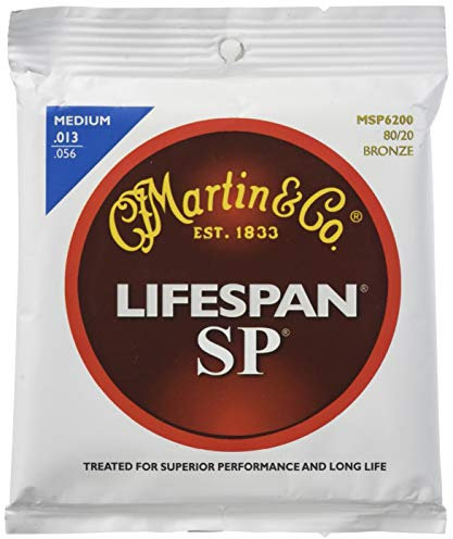 Martin 80/20 Bronze Lifespan Jeu de cordes pour guitare folk Tirant medium 13-56