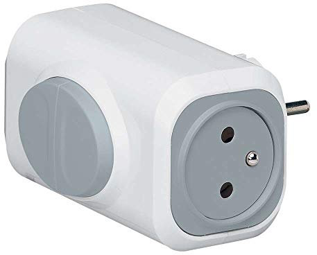 Legrand 050637 Fiche MultiPrise 2 Prises de Courant avec Sorties Latérales et Bouton D'extraction, 2P+T, 16A, 230V, Blanc/Gris