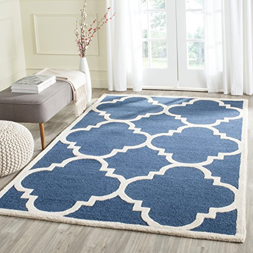 SAFAVIEH Cambridge Collection Area Rug - 5' x 8', Navy & Ivory, Handmade Moroccan Trellis Wool, Ideal for High Traffic Areas in Living Room, Bedroom (CAM140G)