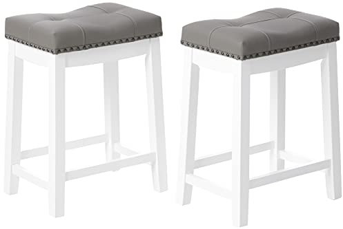 Angel Line Cambridge bar stools, 24 Set of 2, White with Gray Cushion