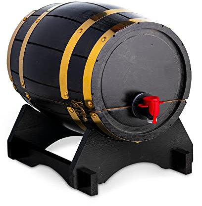 bar@drinkstuff Tonneau sur support, distributeur à vin en bois pin naturel 5 litres – style vintage,avec robinet