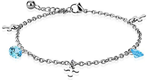 Bungsa Bettelarmband für Damen mit Kreuz und Kristall aus 316L Edelstahl