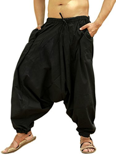 Sarjana Handicrafts - Pantaloni da uomo in cotone Harem Genie Black X-Large
