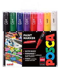 Posca 153544382 Lot de 8 Marqueur peinture avec encre à base d'eau et pointe fine, 1 mm