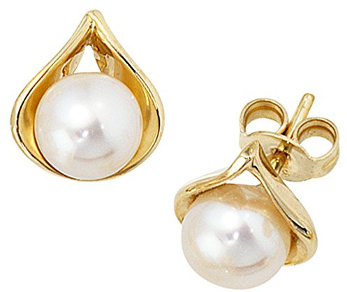 Jobo Damen-Ohrstecker Tropfen aus 14 Karat 585 Gold mit Perlen