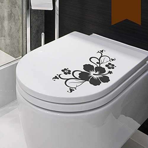 WANDKINGS WC Deckel Hibiskusblüten Ranke Aufkleber 30 x 15 cm braun - erhältlich in 33 Farben