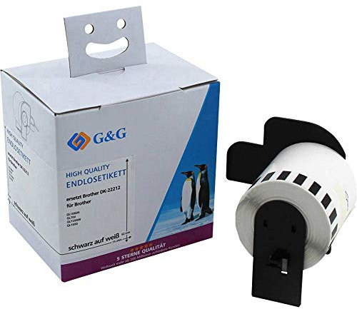 G&G endlos Etiketten kompatibel mit Brother DK-22212 (62 mm x 15,24m) schwarz auf weiß