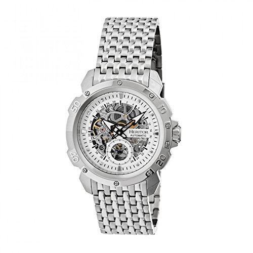 HERITOR Conrad Automatic Watch for Men – 42mm Men’s Skeleton Watch with Jeweled Automatic Movement, 316L Stainless Steel Case & Bracelet, Sapphire-Coated Mineral Crystal (HERHR2501) – Silver