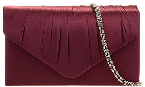 fi9® Bolso de mano de satén para mujer, para fiesta, graduación, novia, noche, borgoña