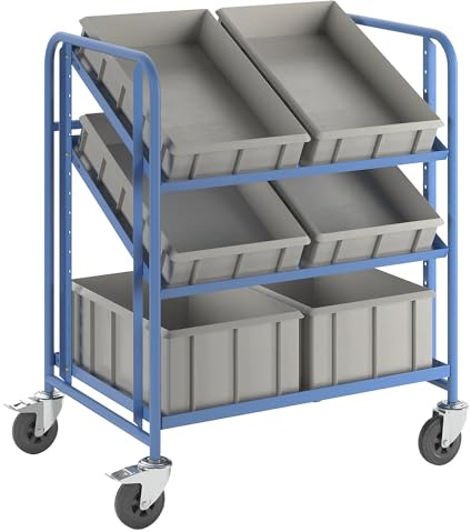 eurokraft pro | Eurokasten-Etagenwagen | Mit 6 Kästen, LxBxH 885 x 620 x 1100 mm
