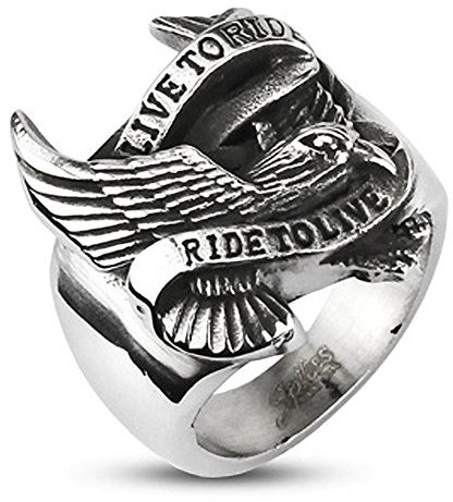 Autiga Live to Ride - Ride to Live Biker Ring Adler Flügel Herren Männer Edelstahl Silber 72 - Ø 23,01 mm
