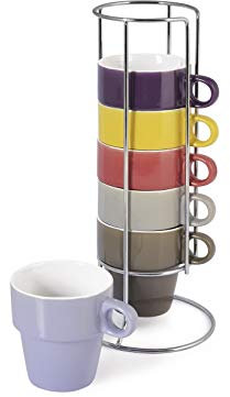 Home Color Cup tè Cucina, Porcellana, Azzurro/Viola/Giallo/Rosso/Grigio/Marrone/Cromato, 6 unità (Confezione da 1)