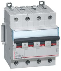 407896 Disjoncteur tétrapolaire 10A - 4P Courbe C - 6/10kA - À vis - Legrand DX3