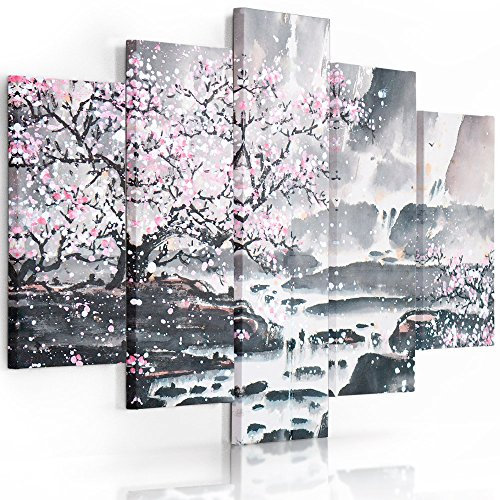 Feeby Impression Sur Toile 5 Pièces Cerisier Rose Type A 150x100 cm Tableau Mural Image Moderne Photo Décoration Murale Artistique Photographie Design Chambre Salon Cuisine Gris