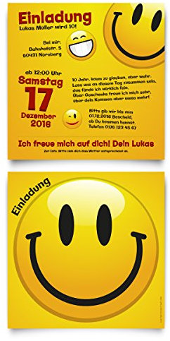 Einladungskarten zum Kinder (20 Stück) Geburtstag im Smiley Emoji Emoticon Motiv Einladung