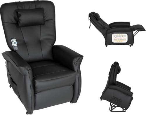 MABAMAHO THRONER Massagesessel mit elektr. Aufstehhilfe, Heizung, Liegefunktion, TV Relaxsessel, Fernbedienung, Kunstleder Schwarz