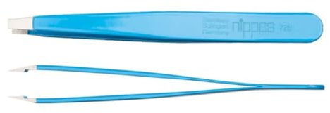 nippes Solingen Pinzas de punta recta, acero inoxidable, 9,5 cm, color azul, pinzas para depilar cejas, pinzas puntiagudas, para depilación precisa, fabricadas en Alemania