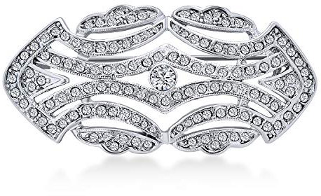 Tradicional Clásico Grande Pave Boda Cristal Nupcial Moda Gatsby Vintage Art Deco Bufanda Broche Alfiler Para Mujer Plateado Latón
