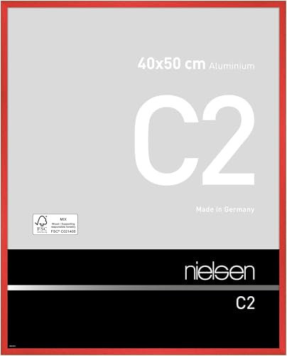 nielsen Bilderrahmen, 40 x 50 cm, Aluminium, Rot glanz, Posterrahmen zum Aufhängen im Hoch- & Querformat, Echtglas, C2