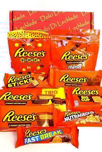 Reeses American Chocolate Gift Set | Reeses American Sweets Peanut Butter Hamper Box By Dolci Di Lechlade | Cups Pieces USA Candy Mothers Day Easter Egg Present Birthday