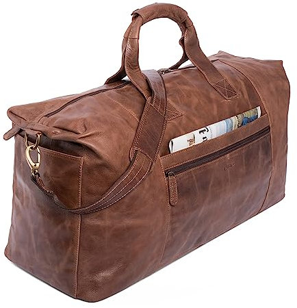 LEABAGS Leder Weekender Damen & Herren I Echtleder Premium Reisetasche I 55 l Sporttasche I Duffle Travel Gym Bag I Sporttasche I Trainingstasche I Tasche Flugzeug I groß I Vintage Cognac