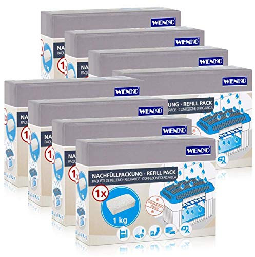 8x Wenko Nachfüllpackung Feuchtigkeitskiller Raum-Entfeuchter, 1kg Granulat