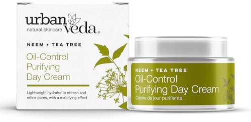 Urban Veda Oil Control Purifying Day Cream | Active Neem & Tea Tree| Face Care | Oily & Congested Skin| Natural Face Moisturiser with BHA | Vegan | Moisturiser Face Women | Collagen Face Cream | 50 ML