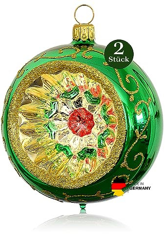 Thüringer Weihnacht 52-079 Christbaumkugel mit Reflex, 8 cm, grün, Reflex bunt, 2 Stück