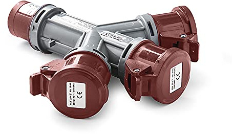 FAMATEL - Adaptador 3 tomas IP44 | 3P+T | 16A | 380-415V | Gris y rojo
