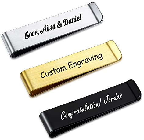 MeMeDIY Geldklammer Herren, Personalisierte Geldscheinklammer Gravur Geschenk für den Vater, Schmaler Kartenhalter, Silber, Gold, Schwarz, Edelstahl Vordertaschen (Custom EIN Satz von 3 Farben)