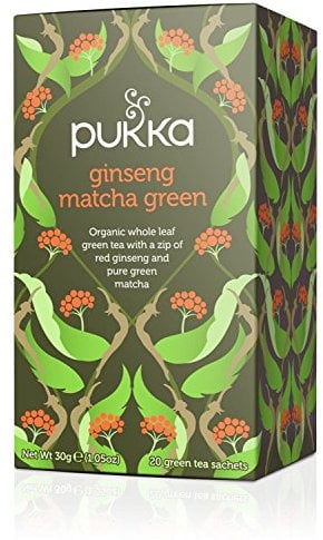 Pukka Herbs | Ginseng Matcha Green Organic Tea Box | Ginseng, Lemongrass, Ginger, Matcha & Green Tea | For Everyday Vitality | 4 Packs | 80 Plant Based Biodegradable Tea Bags