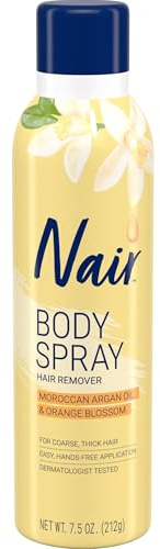 Nair Body Spray Hair Remover, Hands-Free Applicator Hair Removal Spray with Moroccan Argan Oil and Orange Blossom for Body, 7.5 Oz