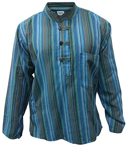 SHOPOHOLIC FASHION Mix Dharke Stripes Grandad Shirt Lightweight Comfy Traditional Boho Hippy Shirts