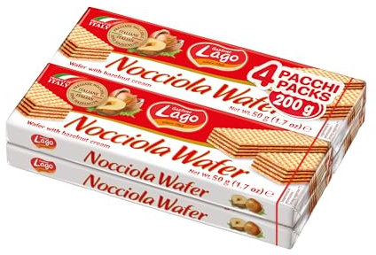Lago 1968, Multipack Nocciola 4x50g, Wafer con Vellutata Crema Nocciola 69% con 5 Strati Friabili di Wafer