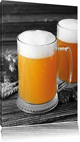 Pixxprint Biergläser Hefeweizen mit Hopfen, Größe: 100x70cm, Leinwandbild, fertig gespannt, Wandbild, Dekoration, Kunstdruck, kein Poster