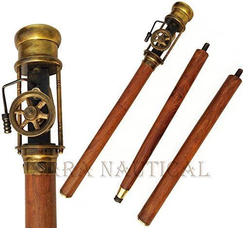 ERA COLLECTION Gehstock, Vintage, Retro-Stil, Motiv: Dampfmaschine, aus Holz, Messingstab