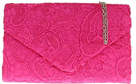 Girly Handbags Pochette in pizzo satinato, Fucsia, W 22, H 12, D 5 cm (W 9, H 5, D 2 inches)