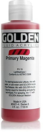 Golden 0002421-4 4oz. - 118ml - Fluid Acrylic Color Pain Bottlet - Primary Magenta