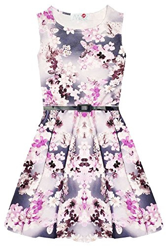A2Z 4 Kids Girls Floral Belted Skater Dress Age 5-13 Years | Waist Tie Outfit For Holidays Events Twirl And Sunny Day Styling