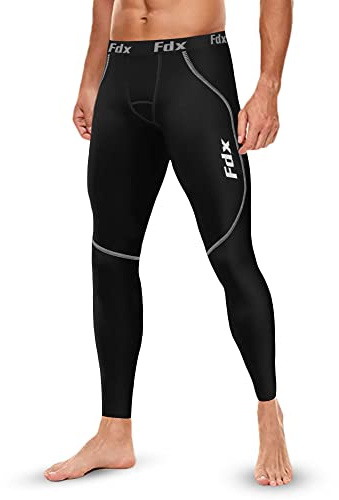 FDX Men’s Super-Thermal Compression Tights, Highly Breathable, Lightweight Leggings, Elastic Cool Quick Dry Base Layer Bottom Trouser Underpants for Running, Gym, Workout, Training, Exercise, Fitness