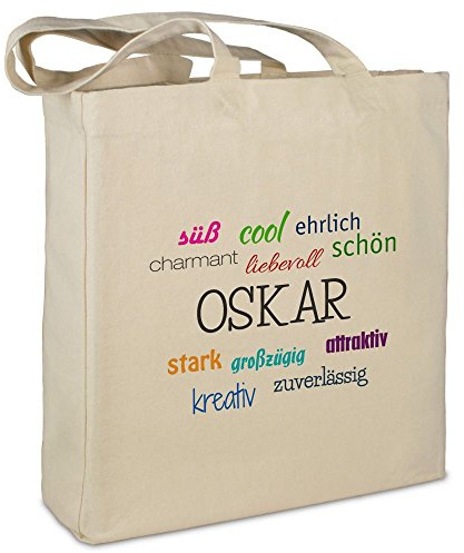 Stofftasche mit Namen Oskar - Motiv Positive Eigenschaften - Farbe beige - Stoffbeutel, Jutebeutel, Einkaufstasche, Beutel