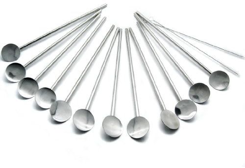 kilofly 12 pcs Bar Spoon Straws Reusable Stainless Steel Long Handle + 2 Cleaning Brushes