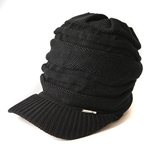 CHARM Strick Mütze Sommer Visor Beanie - Cap Herren Wintermütze Mit Schild Schwarz