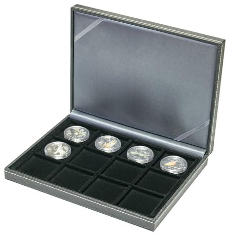 LINDNER Das Original NERA Münzkassette XM mit 12 quadratischen Fächern für Münzen/Münzkapseln bis Außen-Ø 52 mm