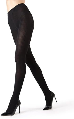 MeMoi Quality Fuzzy Winter Sweater Rib Tights Black S/M